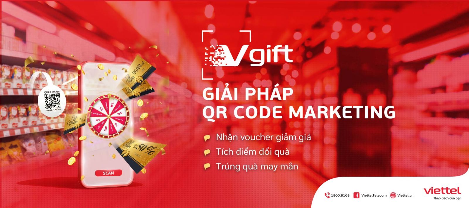 vGift là giải pháp do Viettel cung cấp ứng dụng công nghệ QR Code giúp doanh nghiệp triển khai các chương trình ưu đãi, tri ân đến khách hàng trung thành của doanh nghiệp.